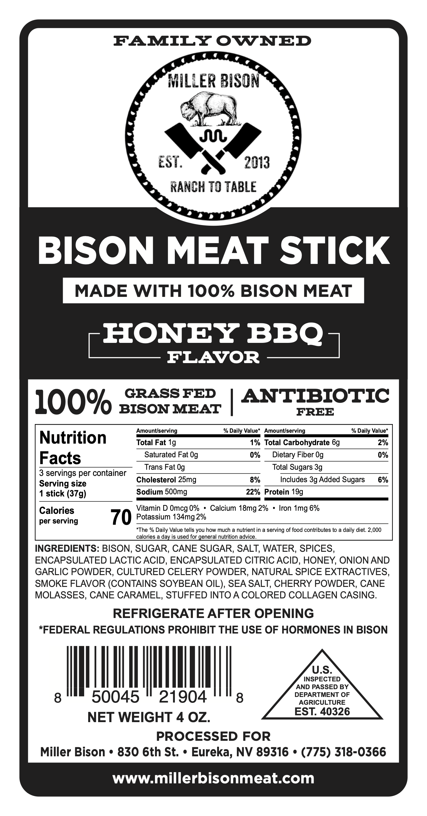 Honey BBQ Bison Meat Sticks